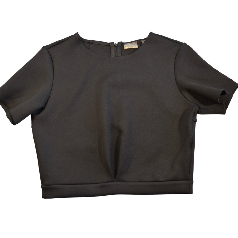ZELLA Crop Top Any Day Neoprene Feel Black SHORT Sleeve Crew Neck Size‎ XS